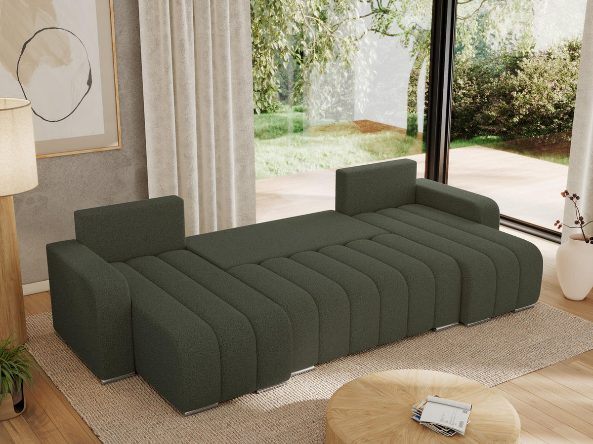 WOHNLANDSCHAFT KIRASSO U Grün Boucle - Grau/Grün, Textil/Metall (320/86/147cm) - MKS