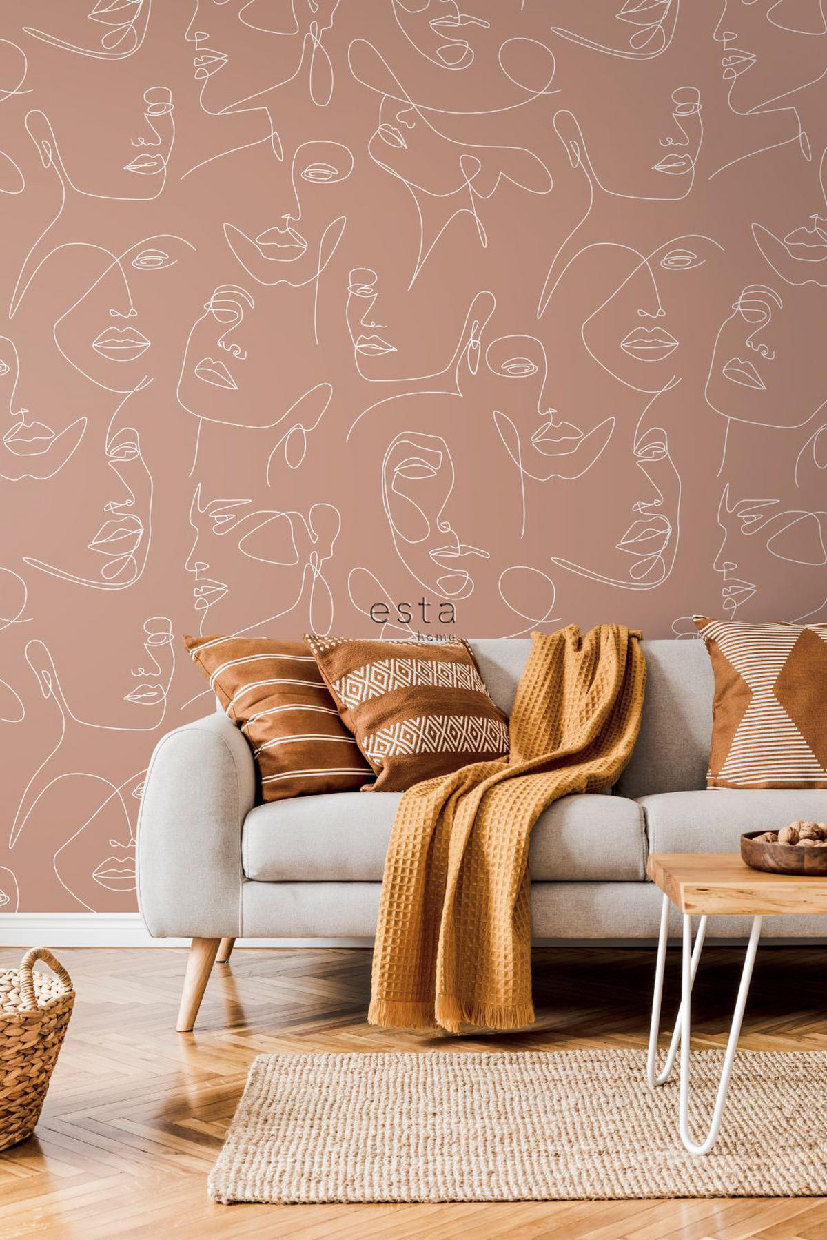 FOTOTAPETE Line Art Gesichter 150 x 279 cm - Terracotta, Papier (150/279cm) - ESTAhome