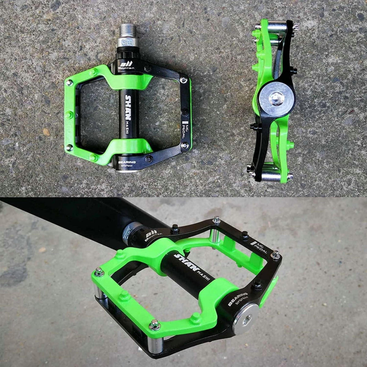 FAHRRADPEDALE Aluminium-Legierung 9/16 Zoll Sealed Bearing Anti-Rutsch-Pedal Grün - Grün, Metall (9/2.7/10.2cm)