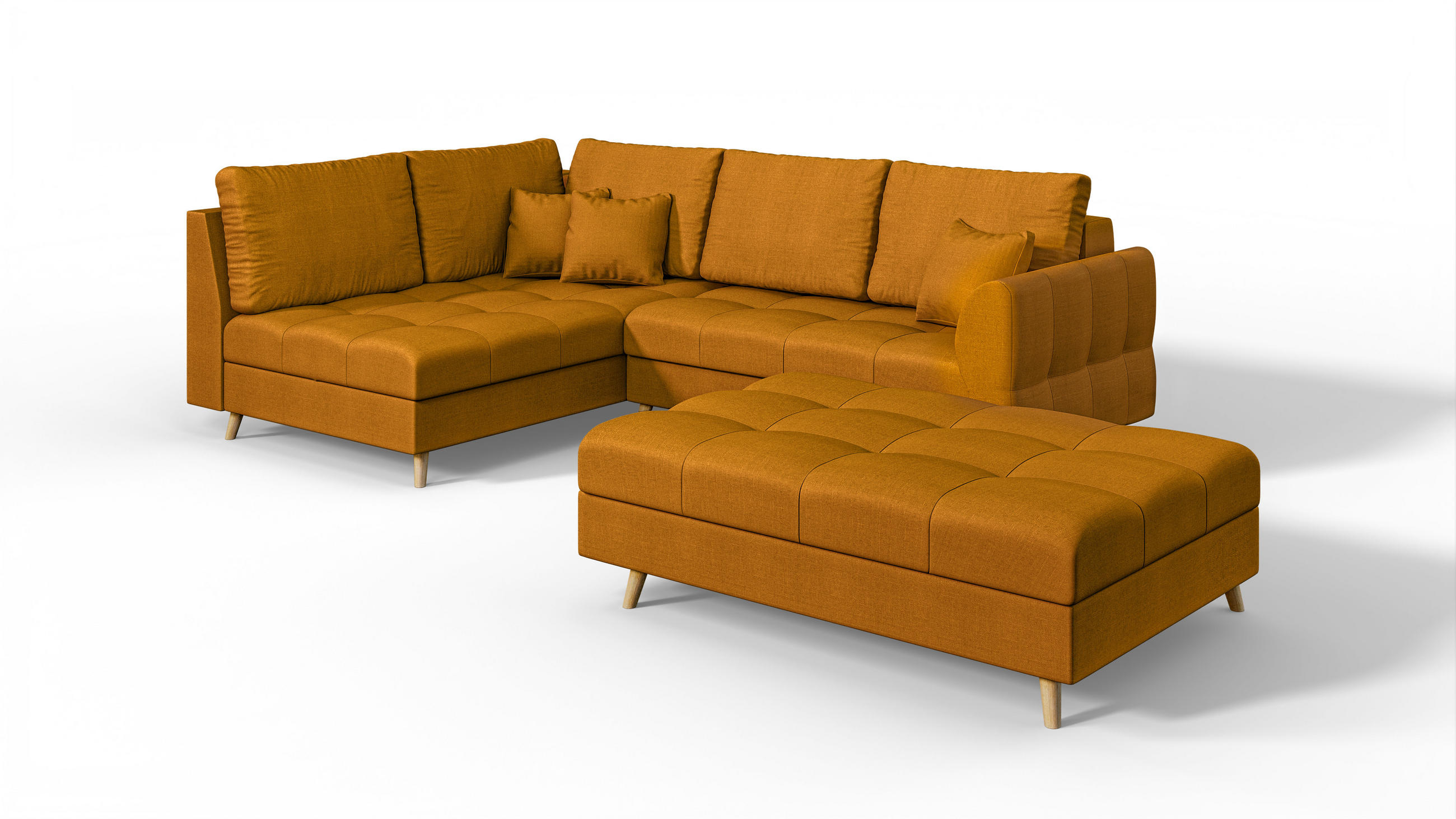 ECKSOFA MIT HOCKER Lorine Mikrofaser Gelb - Hellbraun/Gelb, Buchenholz/Textil (231/161cm) - S-Style Möbel