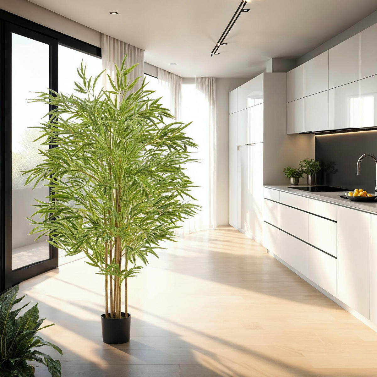 KÜNSTLICHER-BAMBUSBAUM Bambosa,stabiler Kunststoff-Blumentopf,grün - Grün, Kunststoff (150cm) - tectake