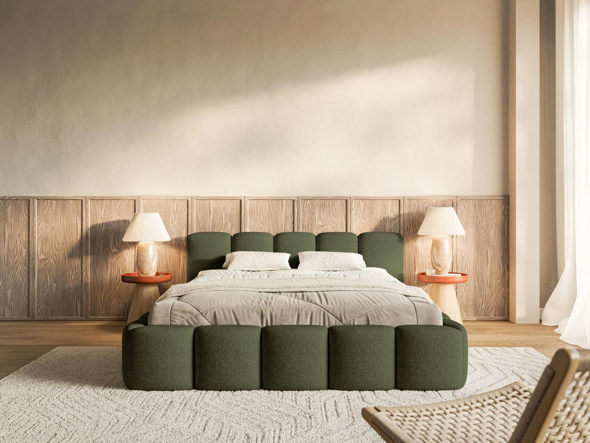 POLSTERBETT Cloudy Low Olive Chenillebezug 180x200 - Olivgrün, Textil (180/200cm) - Selsey