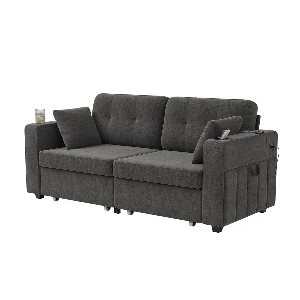 2-SITZER-SOFA 172/75/82 cm mit USB-Anschlüssen, Stauraumschubladen und Getränkehaltern, Chenille, Grau - Grau, Textil (172/82/75cm) - Redom