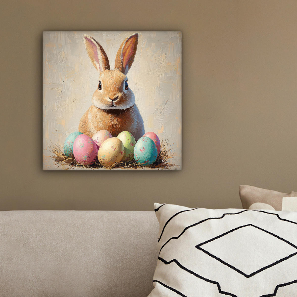 LEINWANDBILD Osterhase - Pastell - Eier Deko Wohnzimmer 20x20 cm - Beige, Textil (20/20cm) - MuchoWow