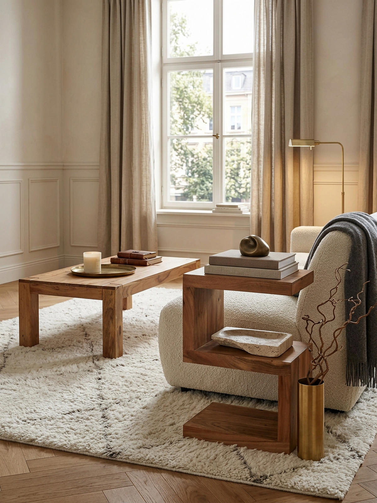 BEISTELLTISCH Massivholz S-Form Handgefertigt, Beige 44x30x60 cm - Beige, Holz (30/44/60cm) - KADIMA DESIGN