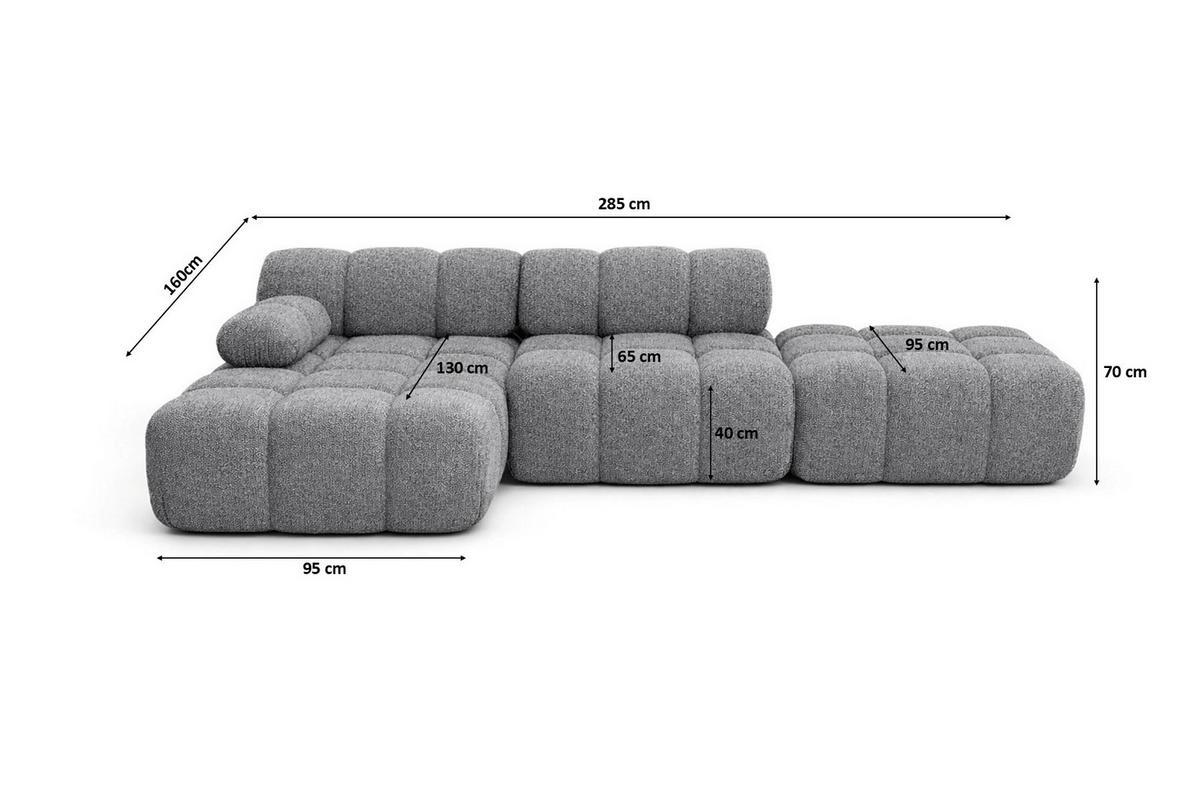 ECKSOFA L-Form Modular Mit Hocker, Bouclé-Stoff Abriamo, Dunkelgrau, Links, Selia - Dunkelgrau, Holz (285/160cm) - Kaiser Möbel