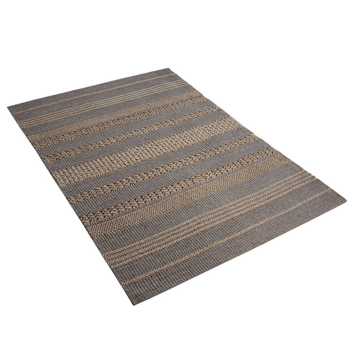 WOLLTEPPICH - Wolle/Polyester - Grau / Beige - Grau, Textil (160/230cm) - home24