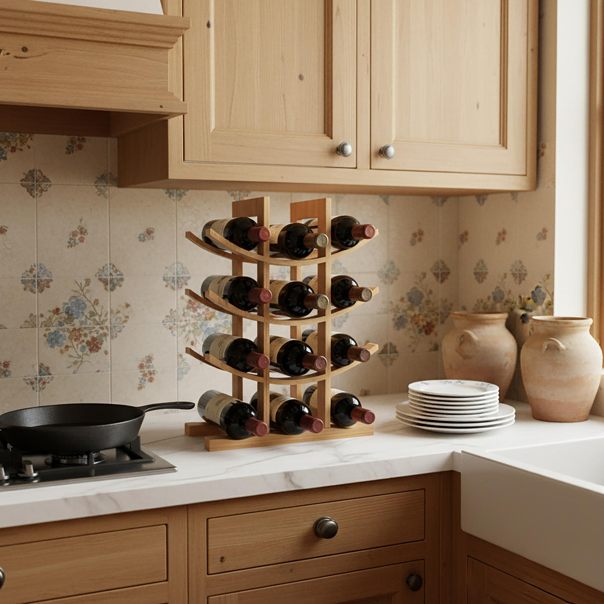 WEINREGAL - Hellbraun, Holz (30/14.5/41cm) - Relaxdays