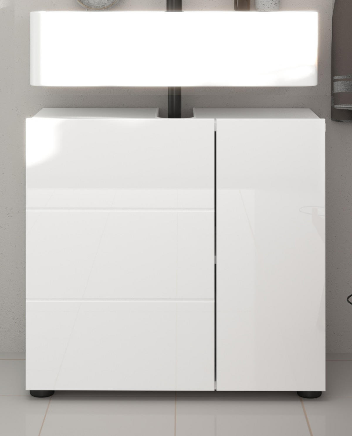 WASCHBECKENUNTERSCHRANK weiß Hochglanz 60 cm, Unterschrank 2-türig - Weiß Hochglanz/Schwarz, Holzwerkstoff/Kunststoff (60/56/34cm) - Inn.Furn