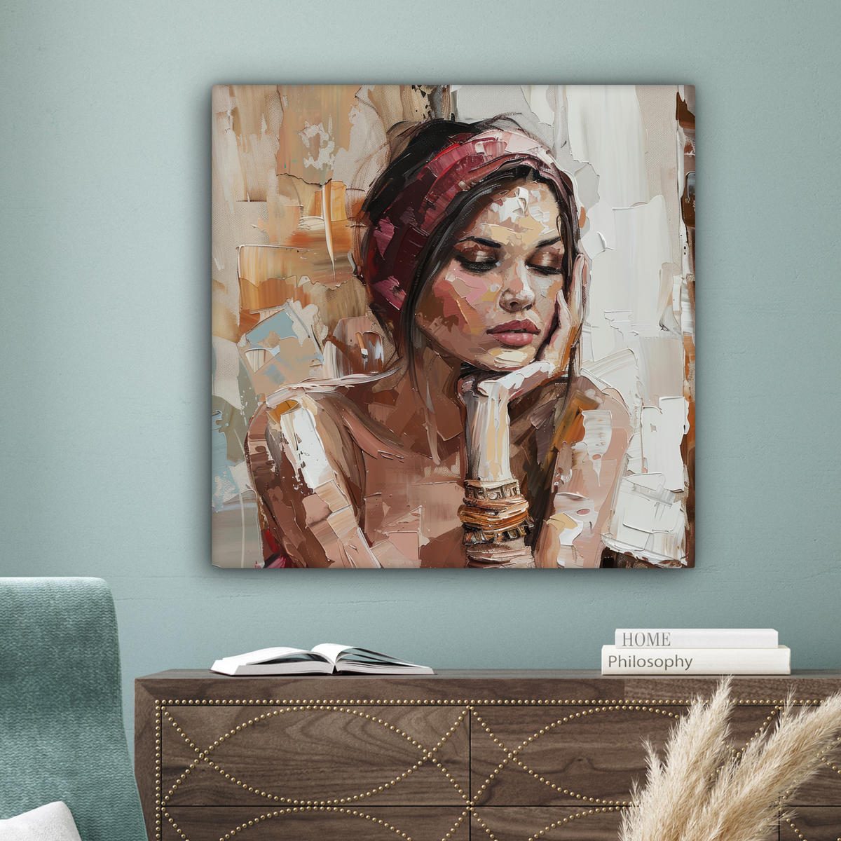 LEINWANDBILD Frau - Lackierung - Porträt - Modern Deko Groß 90x90 cm - Altrosa, Textil (90/90cm) - MuchoWow