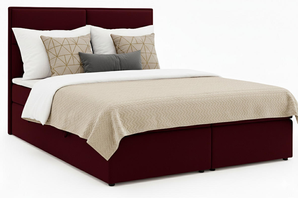 BOXSPRINGBETT AURORA mit Topper und Bettkasten, Bordeaux, 140x200 cm - Bordeaux, Textil (140/200cm) - KS Home Concept