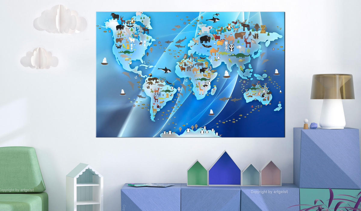 KUNSTDRUCK Blau 120/80 cm - Blau/Multicolor, Textil (120/80cm) - KUNSTLOFT