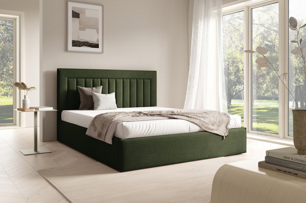 POLSTERBETT BEA I mit Bettkasten 180x200,Doppelbett mit Stauraum,Lattenrost,Boxspringbett-Optik,ohne Matratze Dunkelgrün - Smaragdgrün, Holz (180/200cm) - Furnistar