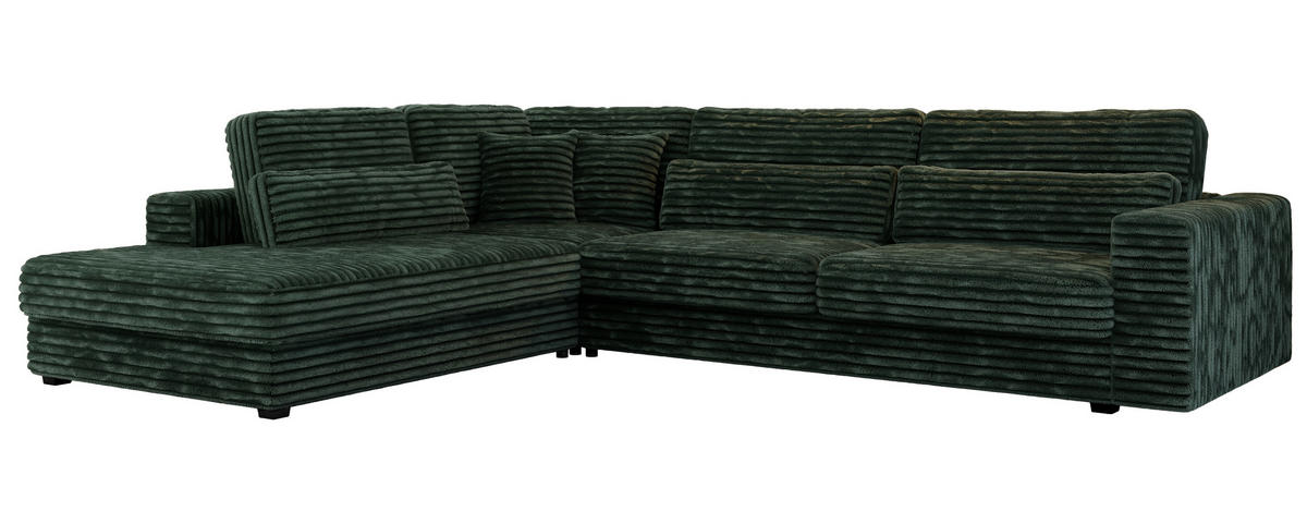 ECKSOFA Savona Grün breiter Cord - links - Schwarz/Grün, Kunststoff/Textil (316/249cm) - MKS