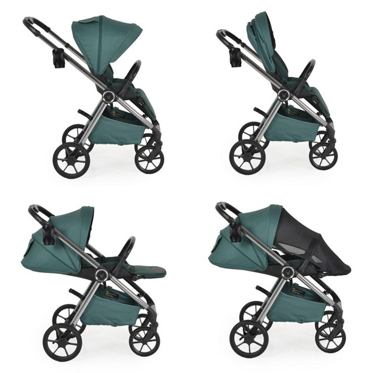 KOMBIKINDERWAGEN Unique 3 in 1 grün Babyschale Stoßdämpfer PU-Räder Tasche - Grün, Metall (75/59/104cm) - Cangaroo