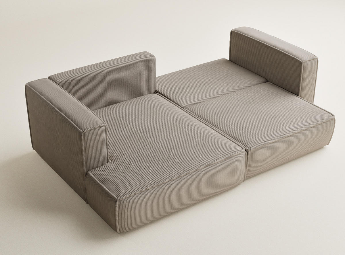 ECKSOFA MIT SCHLAFFUNKTION Velto Beige Samtstoff - Beige/Schwarz, Holz/Holzwerkstoff (152/250cm) - Maison de Reve