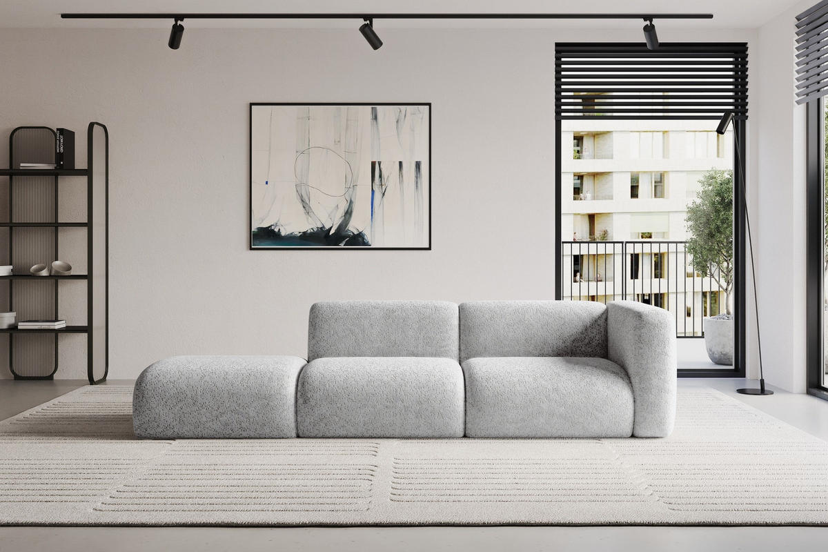 SOFA Ottomane Rechts MIRA-S3 296x89x70 Grau Velours - Schwarz/Grau, Holzwerkstoff/Kunststoff (296/70/89cm) - ALTDECOR