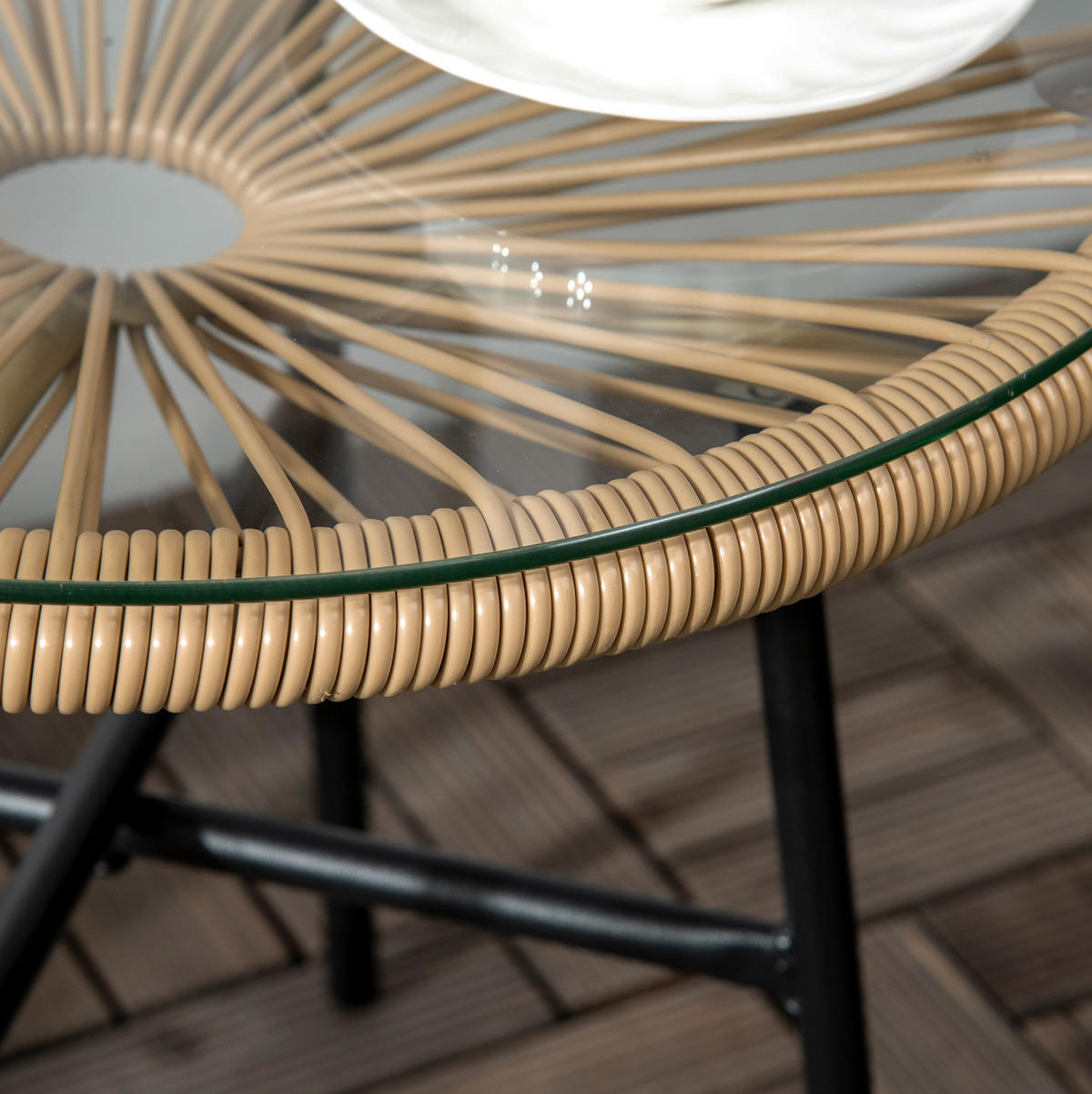 LOUNGETISCH 50/50/50 cm Beige aus Rattan mit Glastischplatte - Beige, Glas (50/50/50cm) - OKMYHOME