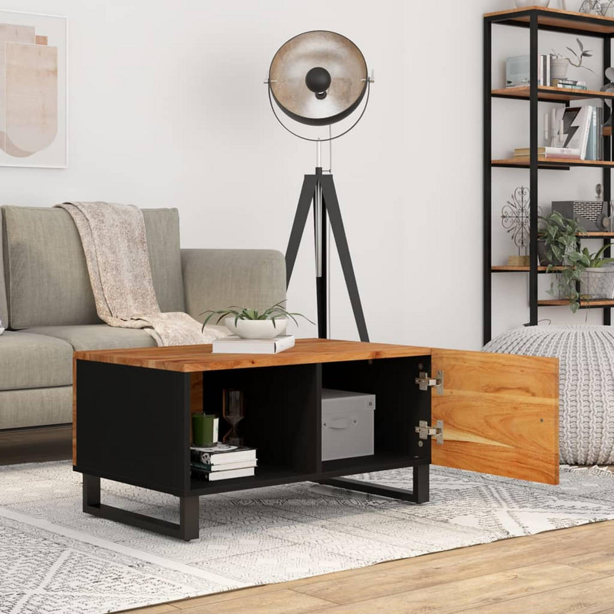 COUCHTISCH 80x50x40 cm Massivholz Akazie & Holzwerkstoff - Braun, Holz (80/50/40cm) - furnicato