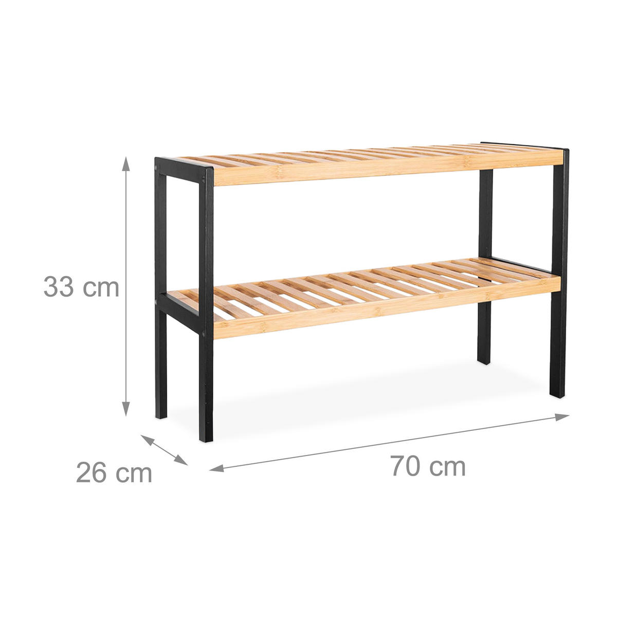 SCHUHREGAL - Hellbraun/Schwarz, Holz (70/33/26cm) - Relaxdays