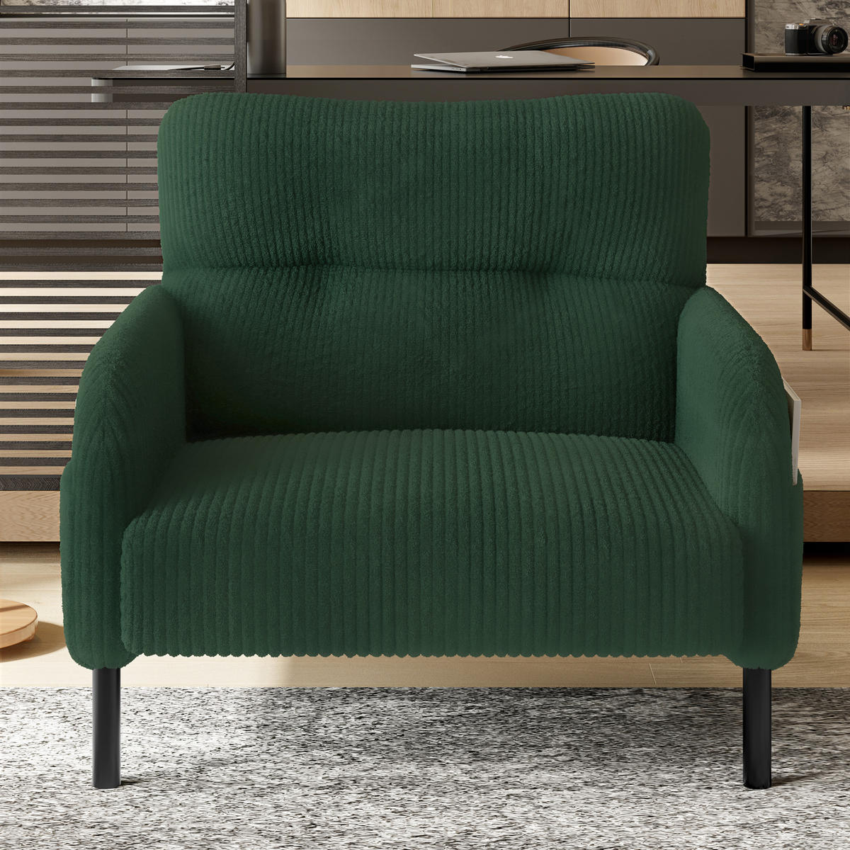 SESSEL Cord Smaragdgrün mit Seitentasche - Grün, Textil/Metall (67/79/75cm) - WISHDOR