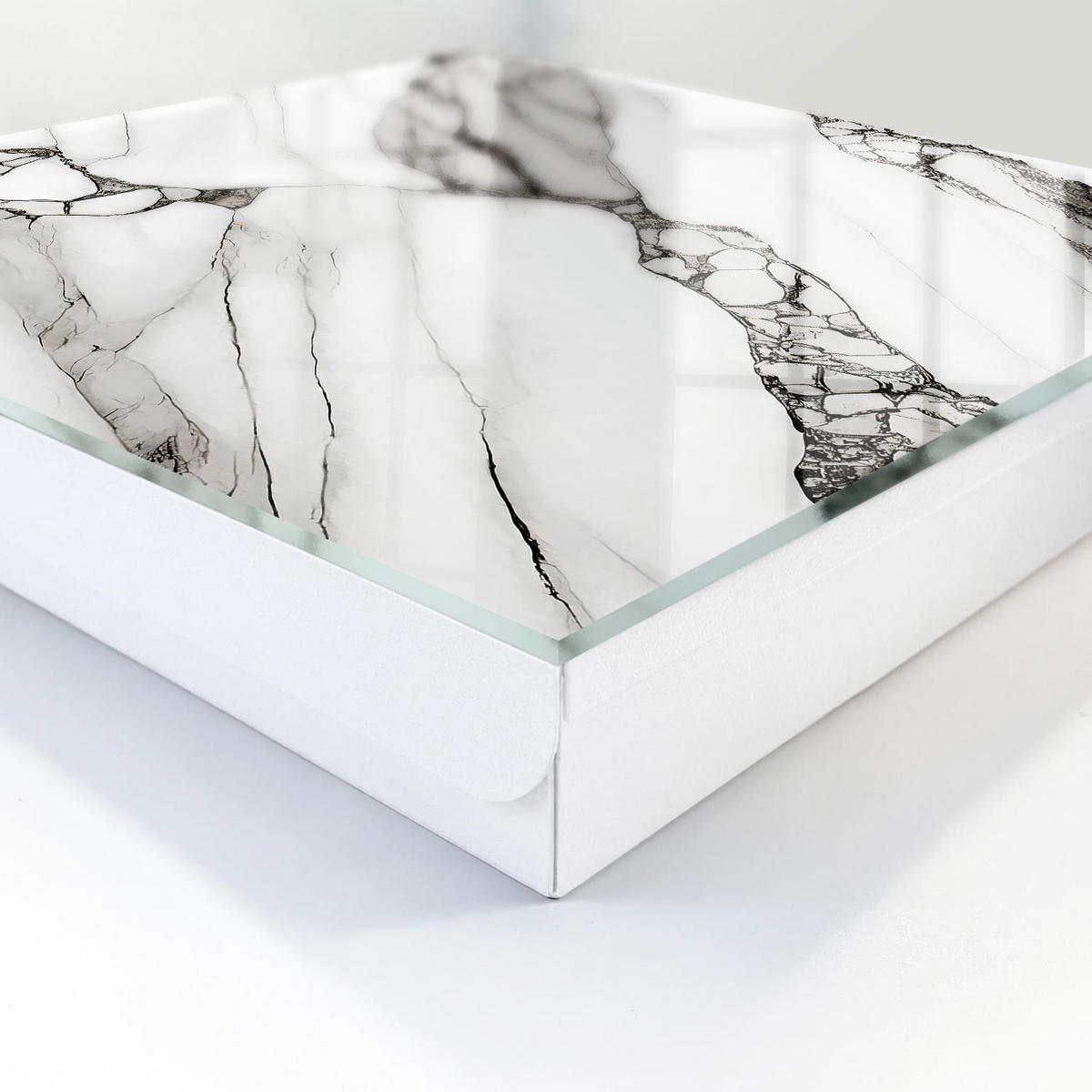 SCHLÜSSELBOX Weiß 30x30 cm – Türöffnung nach rechts - Marmormuster - Weiß, Metall (30/30/5cm) - TULUP
