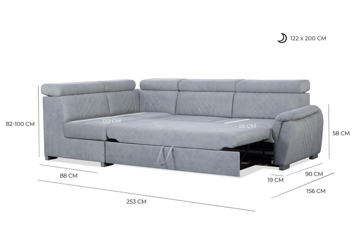 ECKSOFA Ravini Braun, mit Bettzeugablage und verstellbaren Kopfstützen, linke seite - Braun, Holzwerkstoff (253/156cm) - Bettso