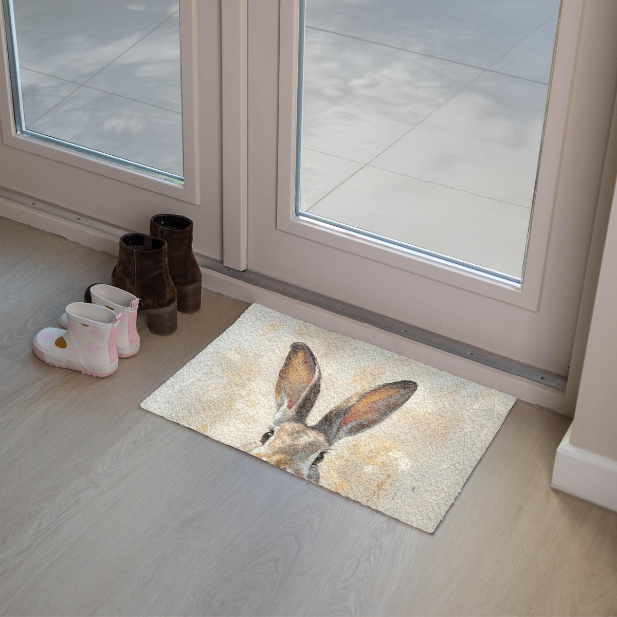 FUSSMATTE Hase - Ohren - Braun 60x40 cm - Beige, Kunststoff (40/60cm) - MuchoWow