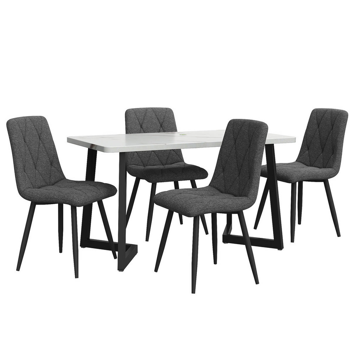 TISCHGRUPPE 5-tlg Marmoroptik 117x68cm Dunkelgrau - Grau, Metall (74/10/130cm) - Raelunyi