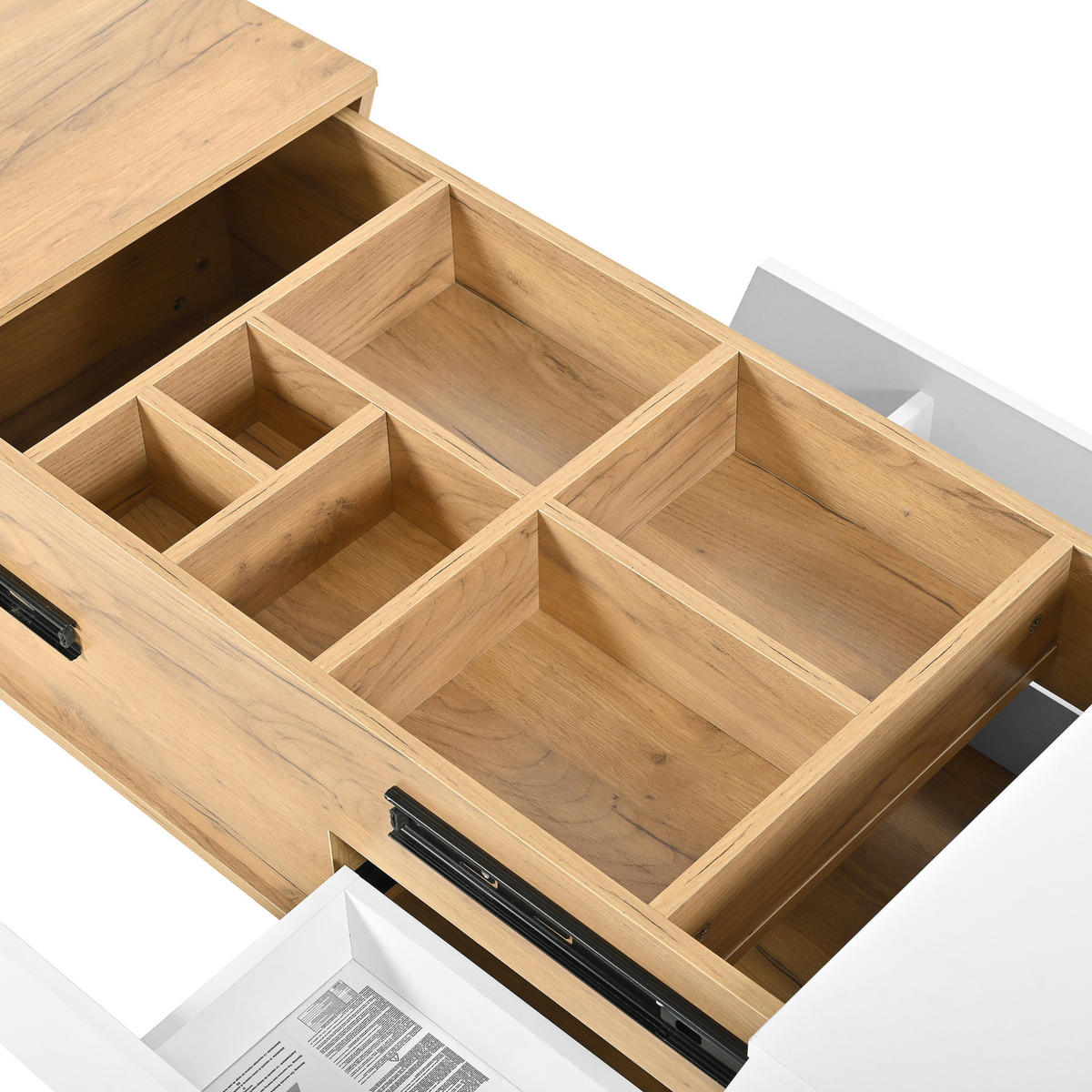 COUCHTISCH aus MDF 120x50x37,5 cm Weiß und Naturholzfarben mit Schiebefunktion und 2 Schubladen - Weiß, Holzwerkstoff (120/50/37.5cm) - IVMEU
