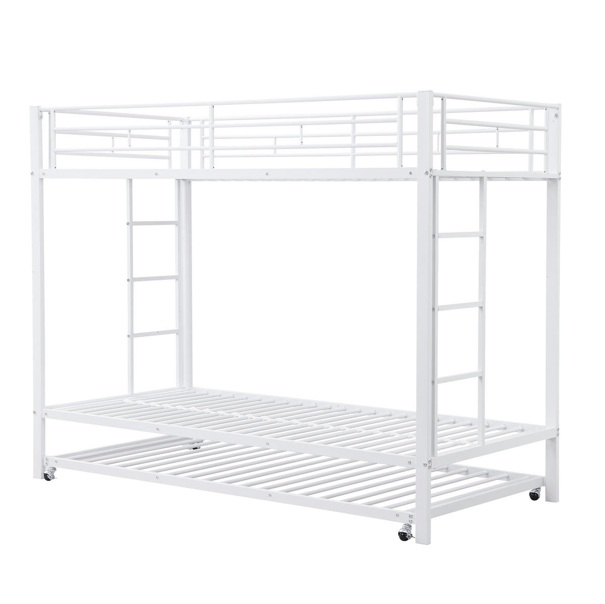 ETAGENBETT 90/200 cm mit Ausziehbett, hohem Sicherheitsgeländer und Metallrahmen, Weiß - Weiß, Metall (90/200cm) - Redom