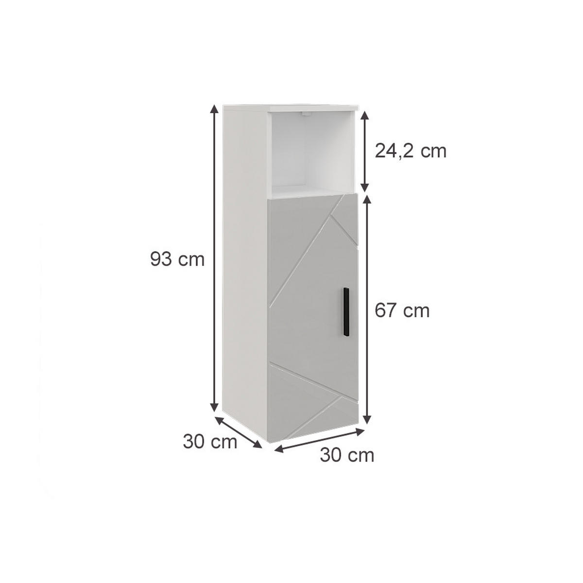 MIDISCHRANK Irma Weiß/Weiß Hochglanz 30 x 93 cm mit Tür - Weiß Hochglanz, Holzwerkstoff (30/93/30cm) - Vicco