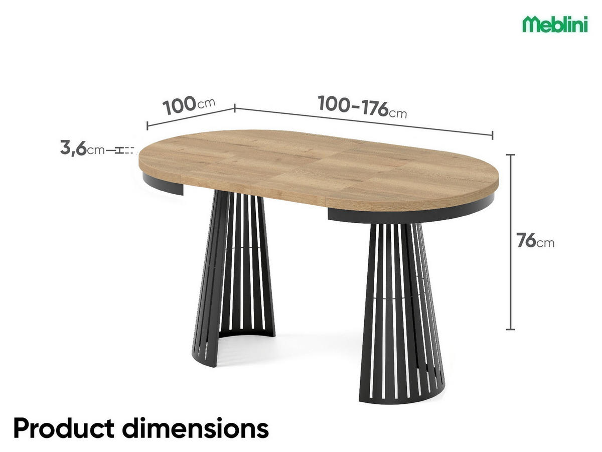 ESSTISCH Cone Bis - Hellbraun/Schwarz, Holzwerkstoff/Metall (100/100/76cm) - Meblini