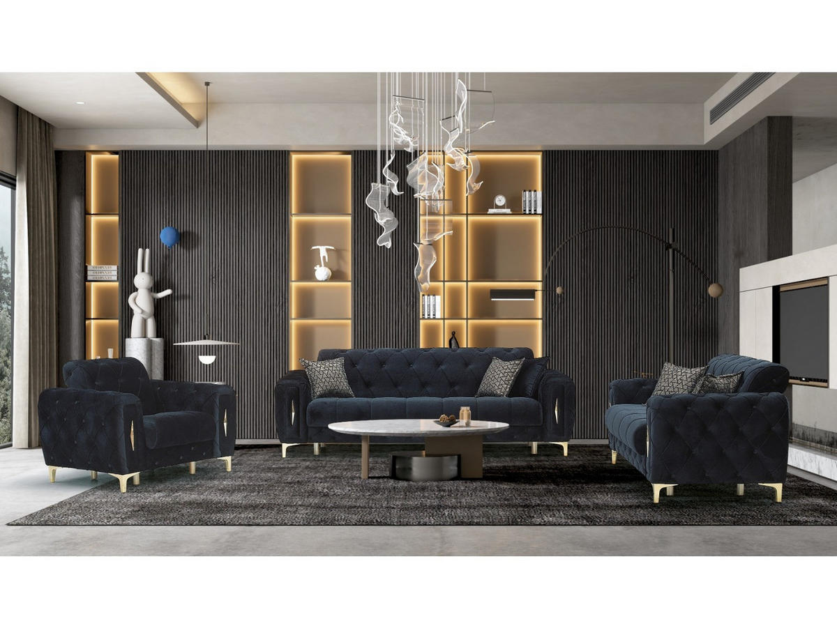 SITZGARNITUR Patna, Schwarz Stellvariante 3+2+1 - Schwarz, Holzwerkstoff/Kunststoff (245/80/100cm)