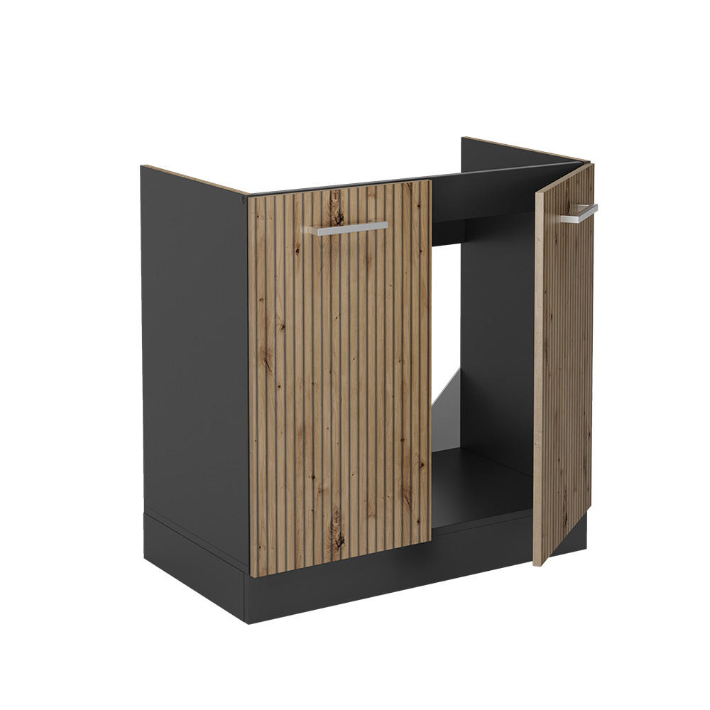 SPÜLENUNTERSCHRANK R-Line Artisan-Eiche 80 cm ohne AP - Anthrazit/Eiche Artisan, Holzwerkstoff (80/81.6/46cm) - Vicco