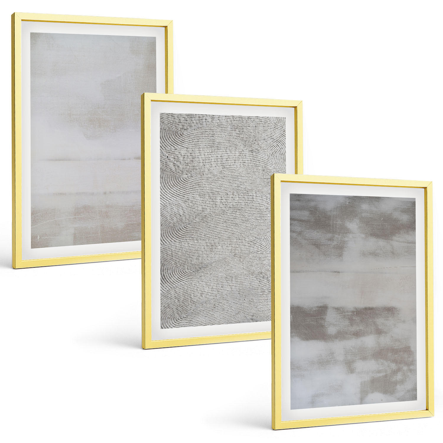 BILDER SET 3er Set - 40x60 cm Goldrahmen - Moderne minimalistische Texturen - Goldfarben, Kunststoff (40/60cm) - TULUP