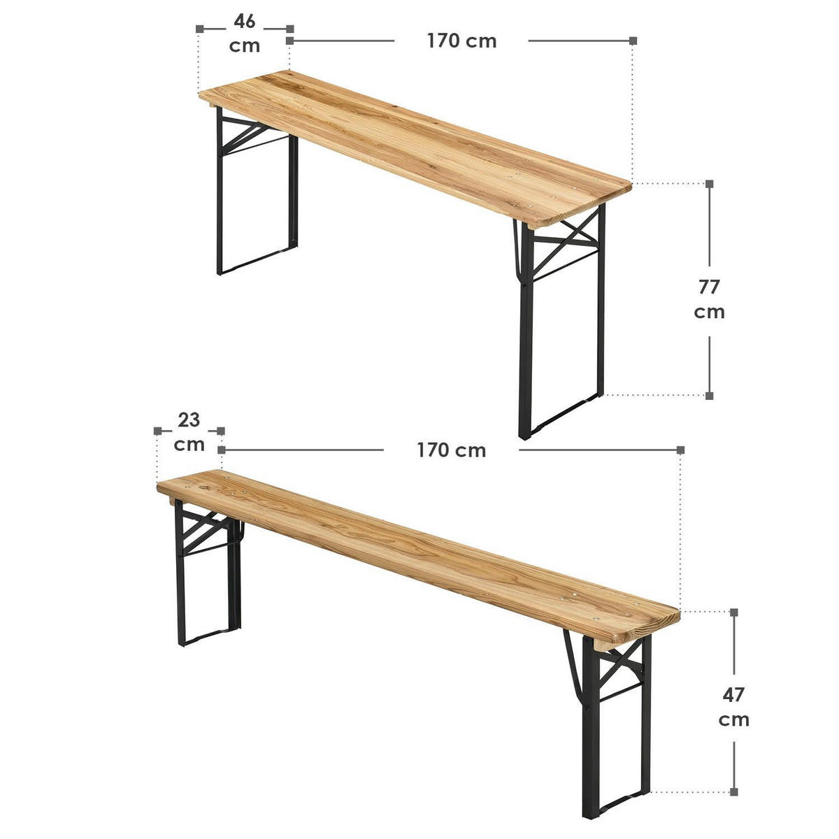 BIERZELTGARNITUR Bichl 3-tlg. - Braun, Holz/Metall - Juskys