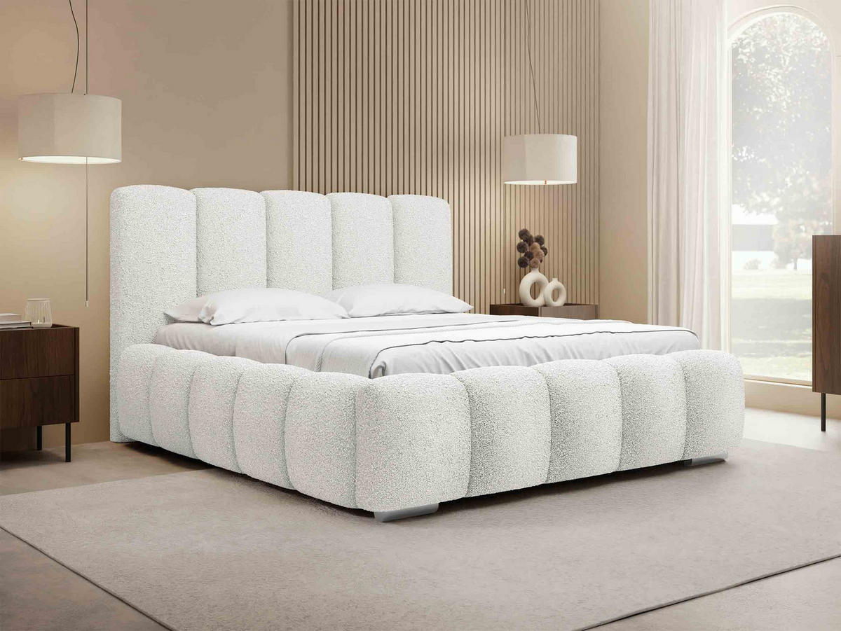 POLSTERBETT Wizko Boucle - Chromfarben/Creme, Holz/Holzwerkstoff (180/200cm) - MIRJAN24
