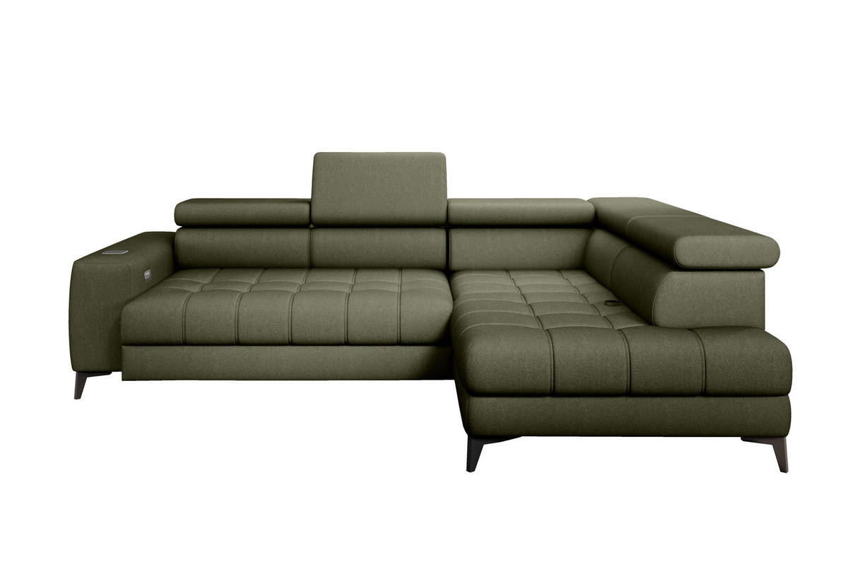 ECKSOFA BAGGIO Letto Stoff, Schlaffunktion, Bettkasten, Sitztiefe, Kopfstützen 280x196cm – Rechts – Hellgrün - Hellgrün, Holz/Textil (280/196cm) - DomoHome