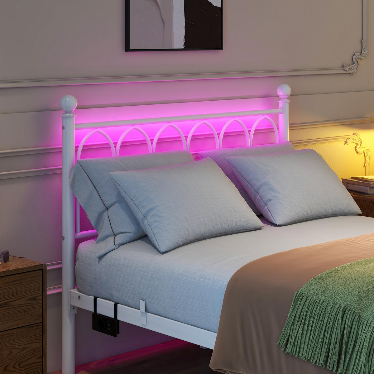 METALLBETT 120x200 cm LED USB Vintage weiß - Weiß, Holzwerkstoff (120/200cm) - LEBENLANG