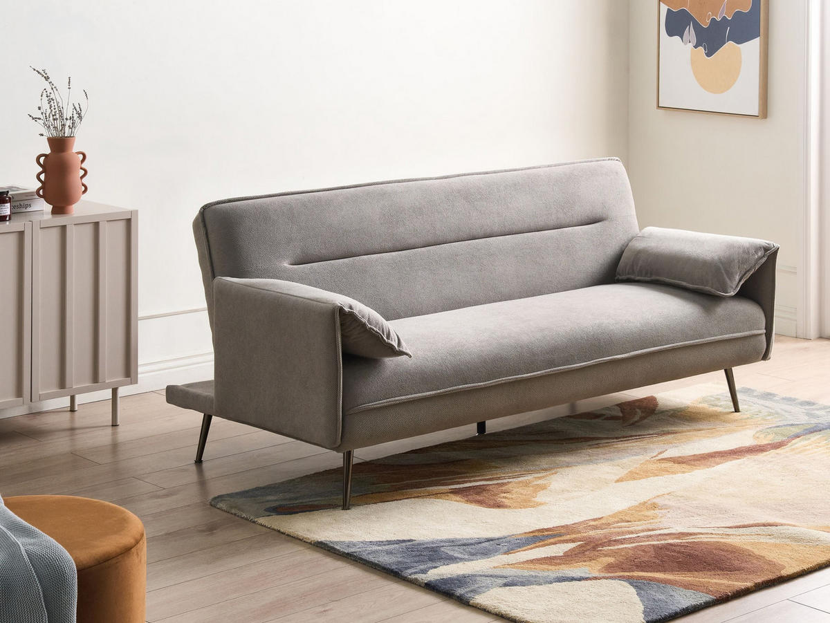 SCHLAFSOFA 3-Sitzer Stoff Grau Vayla - Grau, Textil (198/85/96cm) - Beliani