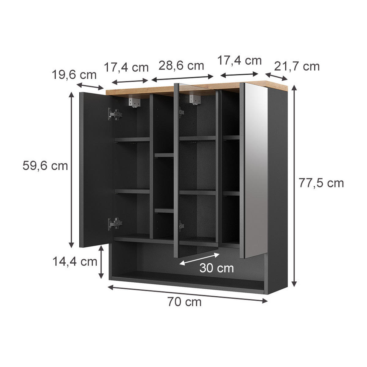 BADSPIEGELSCHRANK Eden Anthrazit 70 x 77.5 cm - Anthrazit, Holzwerkstoff (70/77.5/21.7cm) - Vicco