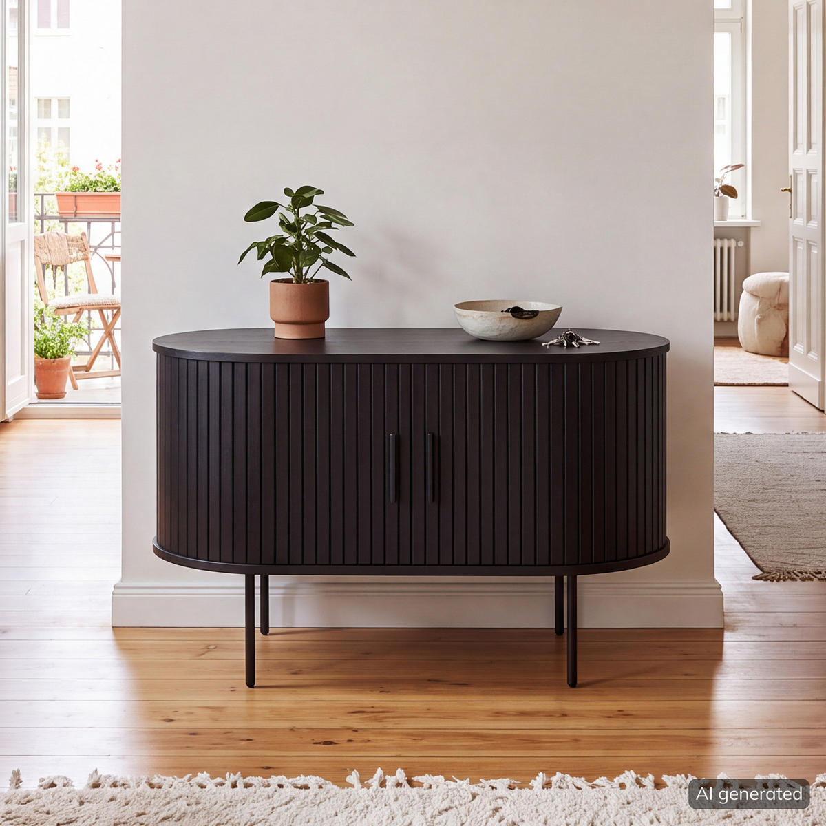 KOMMODE COUCHTISCH - Echtholzfurnier - Eichefarben/Schwarz, Holzwerkstoff/Metall (60/100/55cm) - home24