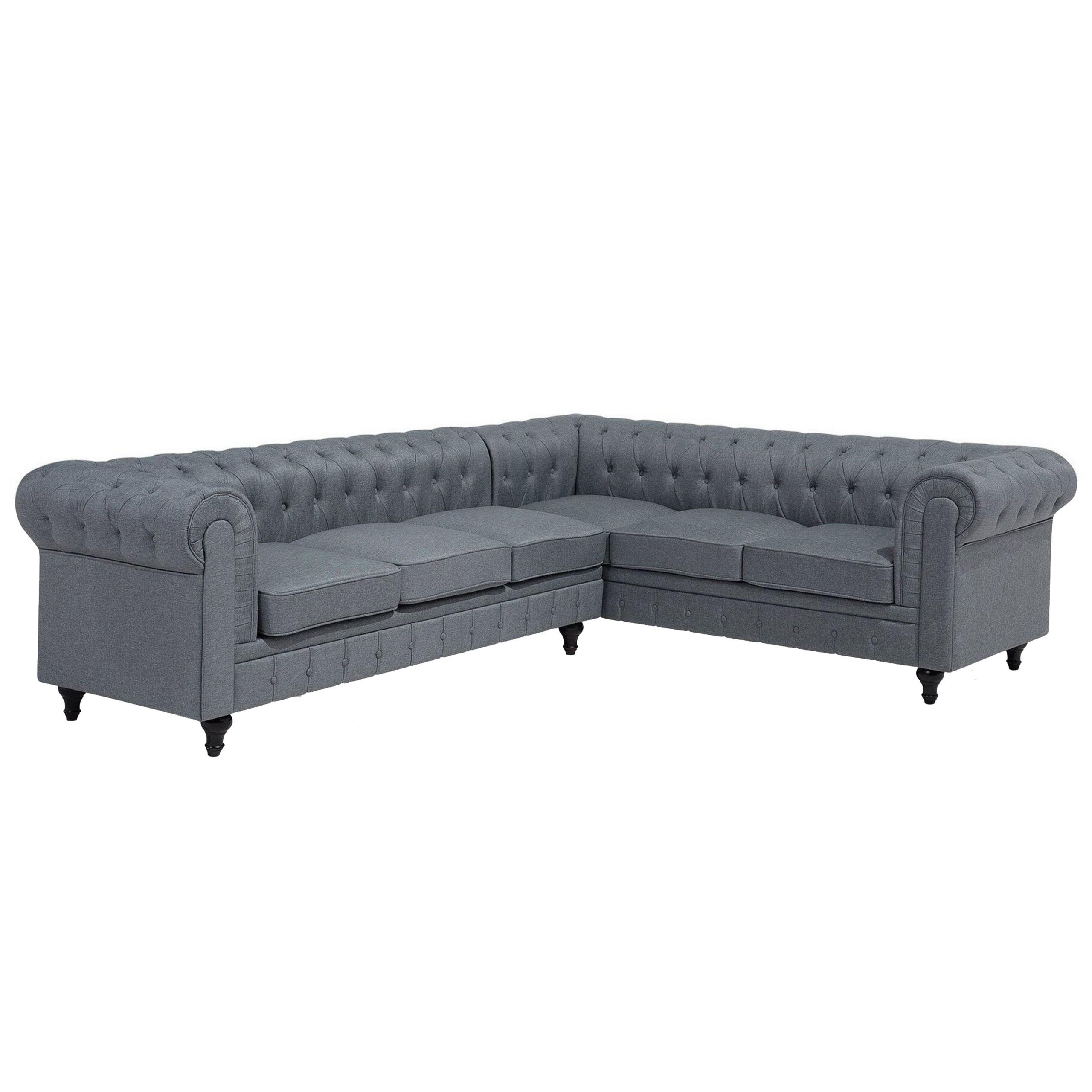 ECKSOFA Polsterbezug Hellgrau rechtsseitig Chesterfield - Grau, Textil (280/85cm) - Beliani