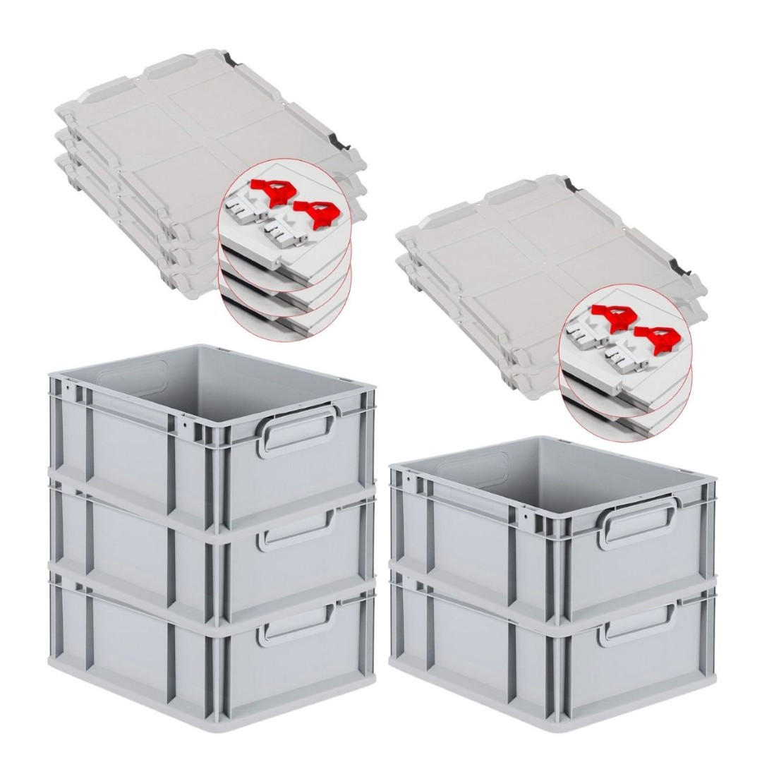 EUROBOX 5x Nextgen Economy Mit Scharnierdeckel Grau/Rot Griffe Geschlossen 16 Liter - Rot, Kunststoff (30/17/40cm) - PROREGAL