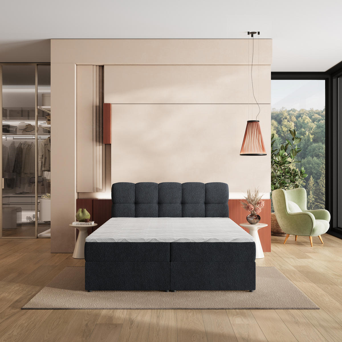 POSTEL Boxspring MERU 180x200 cm Černá - černá, kompozitní dřevo/textil (180/200cm) - MASSENO