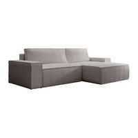 ECKSOFA mit Schlaffunktion - Ecke rechts - grob gerippter Cord - Hellgrau - AMELIA - Greige, Textil (267/167cm) - Vente-Unique