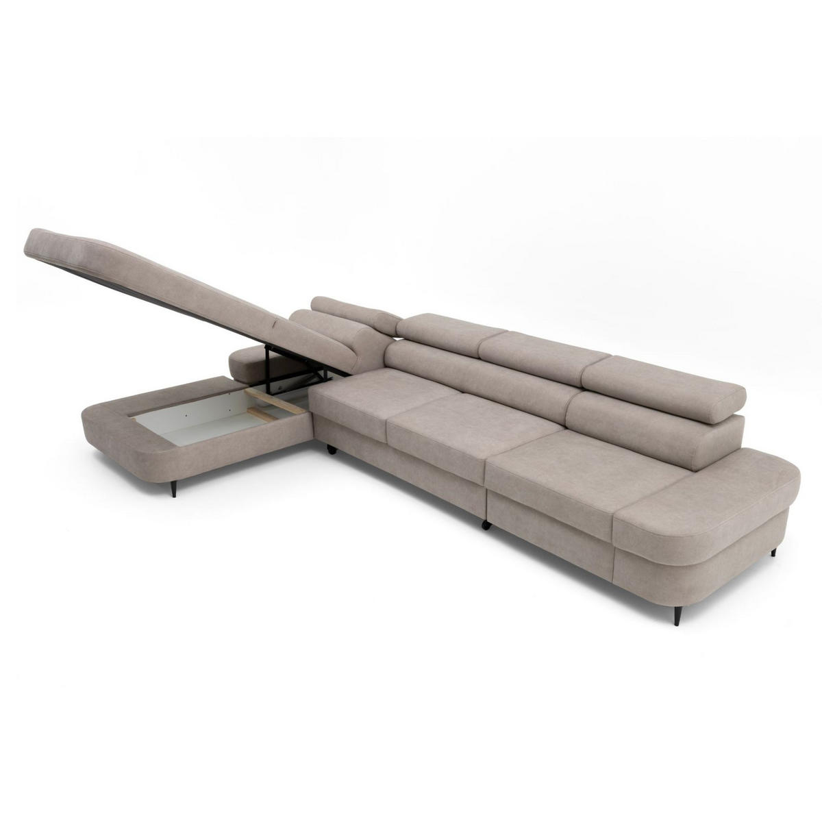 ECKSOFA JAZZ MAXI Links mit Schlaffunktion 125x195 Velours Beige - Beige/Schwarz, Holz/Textil (350/203cm) - Muffo