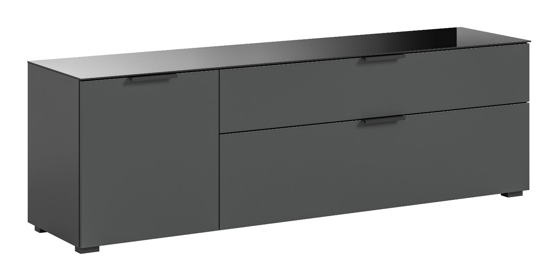 TV-LOWBOARD grau 160 c, mit Glasauflage und Soft-Close - Dunkelgrau/Grau, Glas/Holzwerkstoff (160/51/40cm) - Inn.Furn