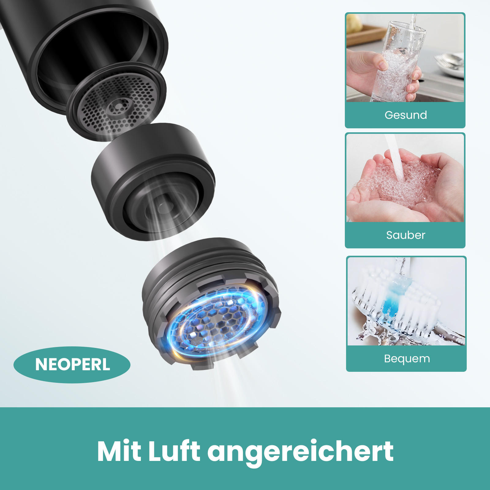 WASCHTISCHARMATUR DVGW-zertifiziertes Zulaufrohr Gerändelter Messinggriff - Schwarz, Metall (16.6/5/18.1cm) - EMKE